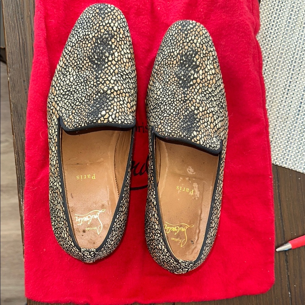 Christian Louboutin Black and Tan Loafers Slip-On Style